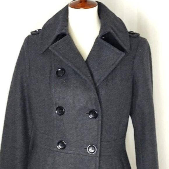 Michael Kors Coat Military Jacket Wool S Charcoal Gray Pea Coat Double Breasted - Picture 3 of 11